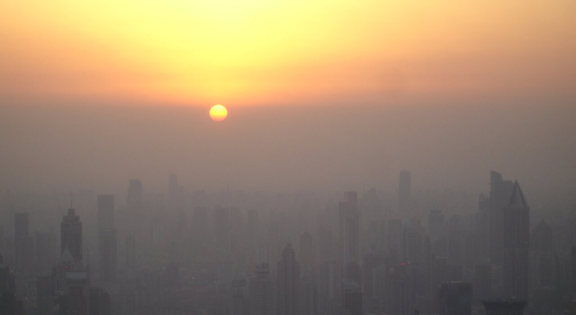 Shanghai air pollution at sunset.